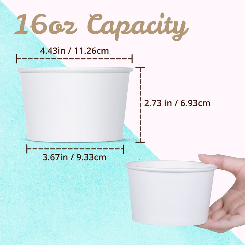 MATICAN Paper Ice Cream Cups - 50-Count 16-Oz Disposable Dessert Bowls for Hot or Cold Food, 16-Ounce Party Supplies Treat Cups for Sundae, Frozen Yogurt, Soup, White - Image 4